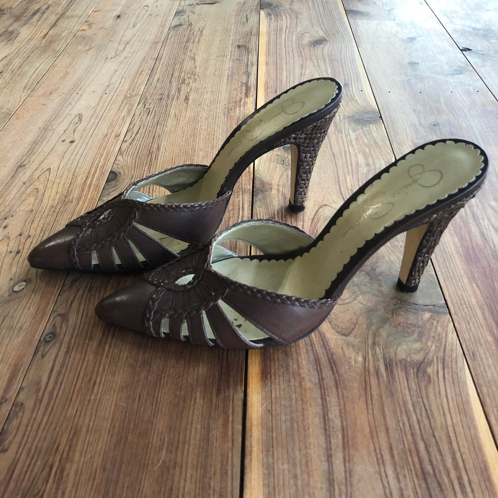 Jessica Simpson Brown Leather Pointed Toe Mules